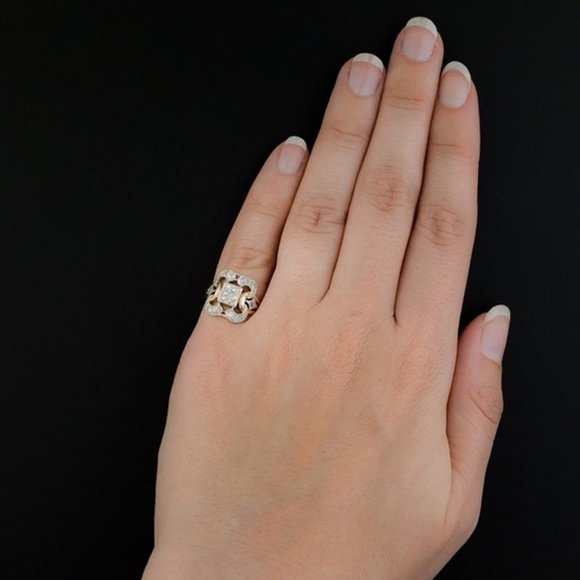 NEW Vintage Gold Round Diamond Art Deco Ring - Picture 10 of 12